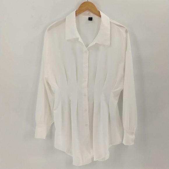 Shein button down blouse white  large long sleeve darted for fit button down - Picture 1 of 8